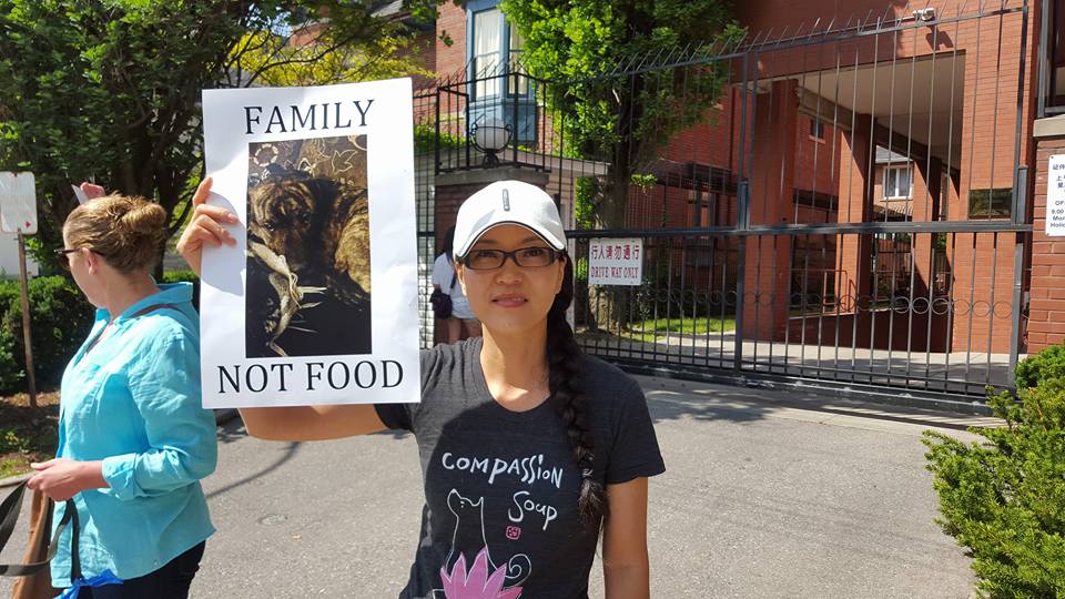 EK at a demonstration against the Yulin festival in Toronto.