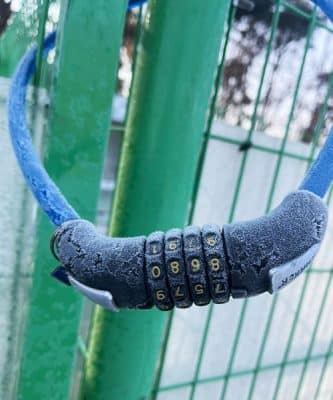 Frozen lock at the shelter gate